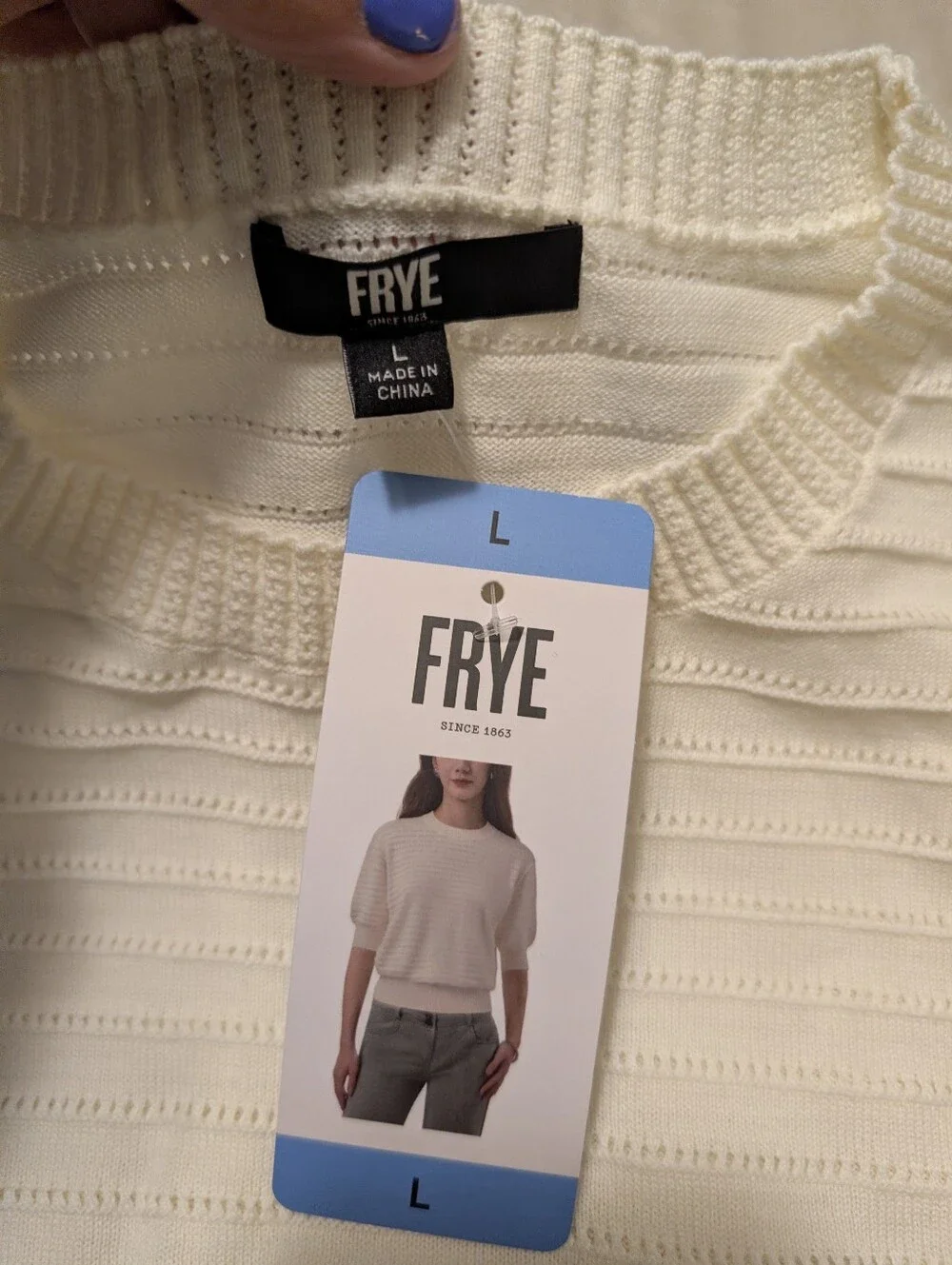 Frye Women's Short Sleeve Ribbed Cream Colored Sweater NWT Large - Picture 6 of 8